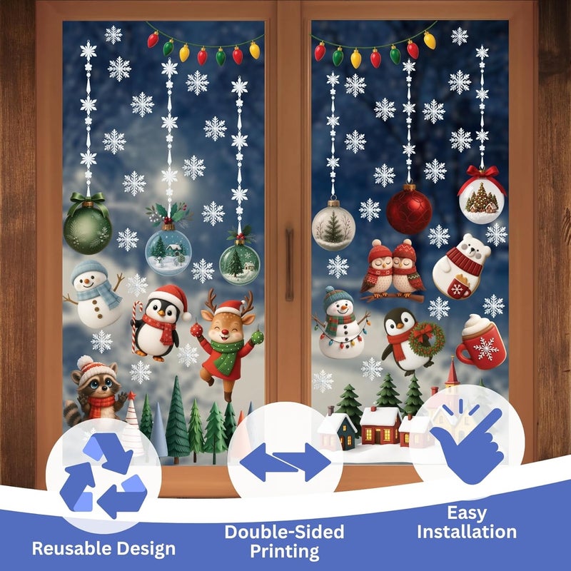 WALPLUS Christmas Window Clings Decorations Double-Sided Reusable Peel and Stick Removable for Glass Living Room Nursery Room Home Office Little Lodge 102 Pieces - Image 5